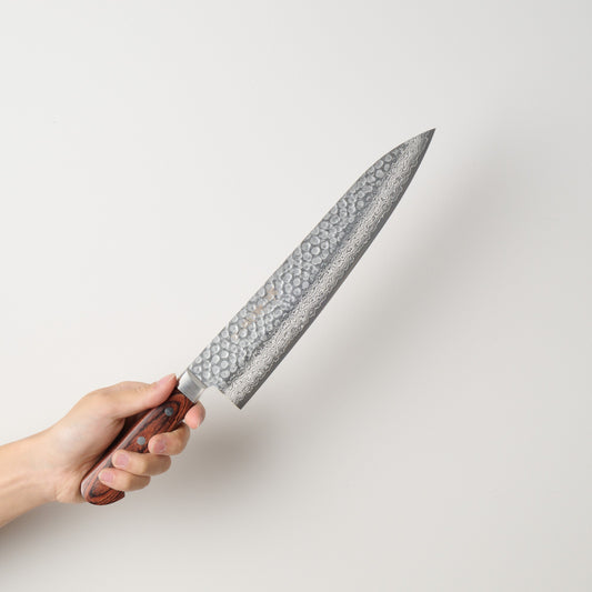 堺孝行｜17層ダマスカス槌目｜牛刀｜270mm｜マホガニ