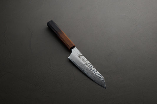 堺孝行｜33層ダマスカス樫漆｜剣型三徳包丁｜160mm｜焼漆莉