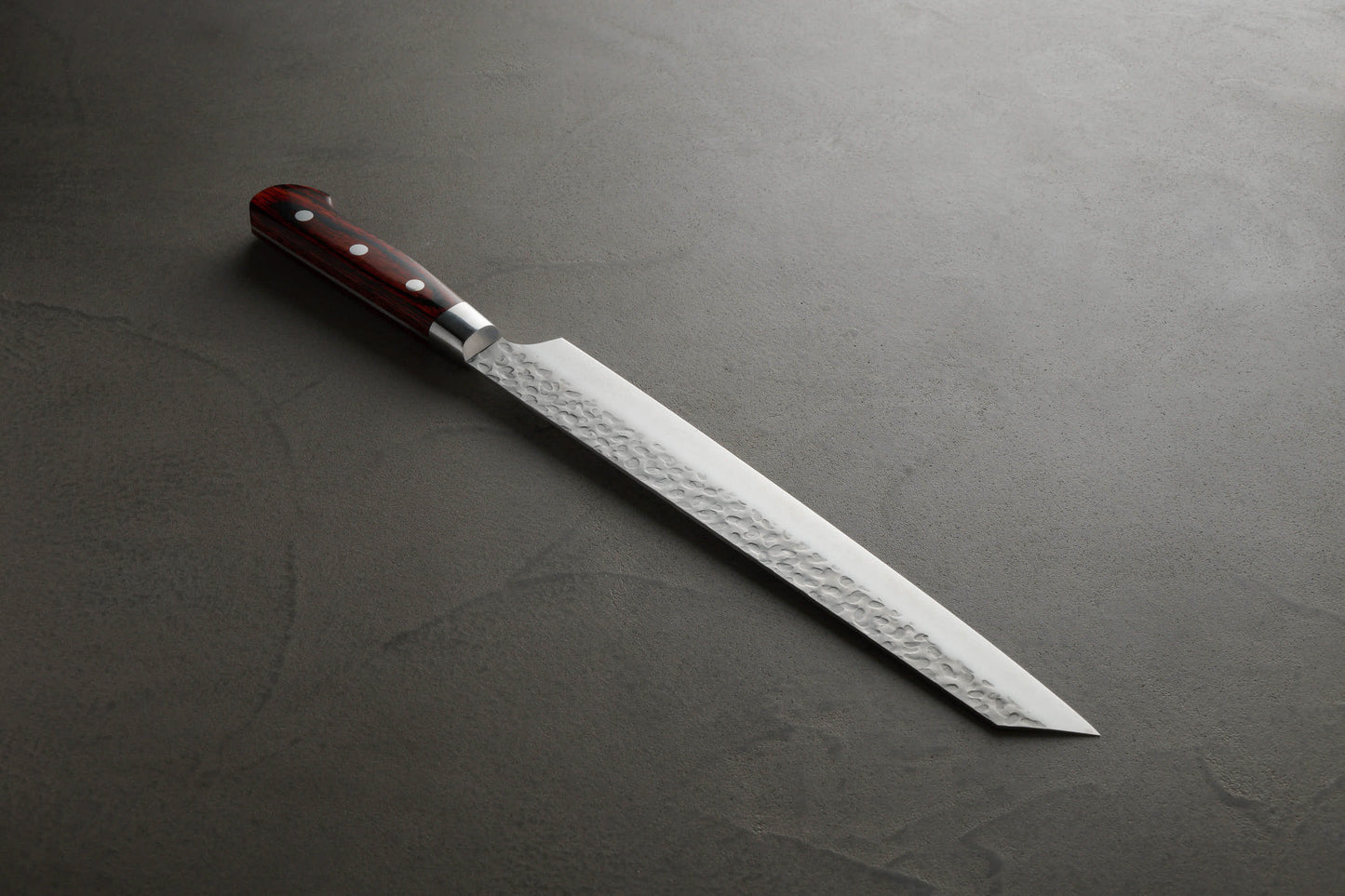 堺孝行｜33層槌目ダマスカス｜剣型柳刃包丁｜270mm｜マホガニ