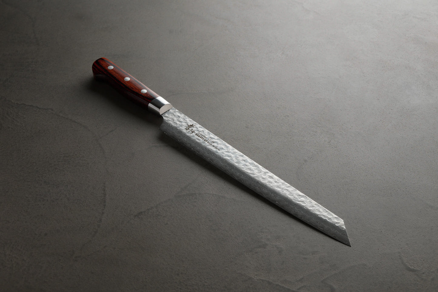 堺孝行｜33層槌目ダマスカス｜剣型柳刃包丁｜270mm｜マホガニ
