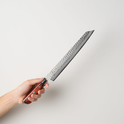 堺孝行｜33層槌目ダマスカス｜剣型柳刃包丁｜270mm｜マホガニ